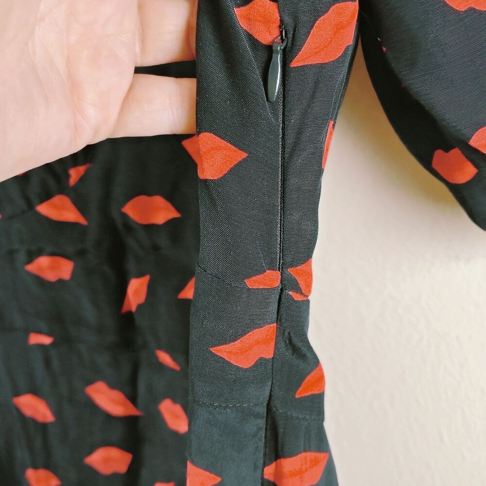 A New Day Women's Lip Print Short Sleeve Maxi Sundress Black Red Size 2 - Picture 11 of 13